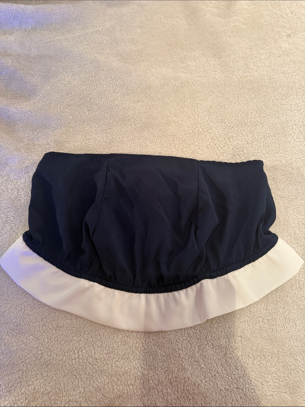 Strapless Navy Blue Top with White Ruffle Hem